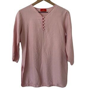 Jim Thompson Top Silk L Pastel Pink Tunic Henley Feminine Minimalist Cottagecore